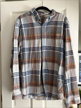 Eddie Bauer Men's Plaid Button-Down Shirt — Gray, Blue & Brown Plaid Flannel
